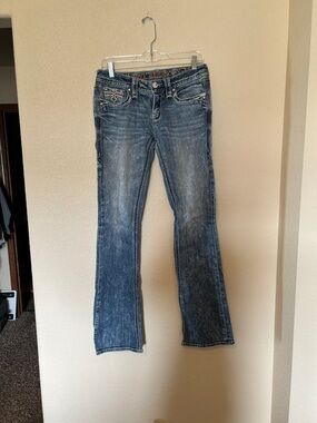 Rock Revival Bootcut Jeans Size 28 Medium Wash Flap Pocket Stretch Denim Western